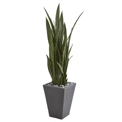 Homplanti 57" Sansevieria Artificial Plant In Slate Planter