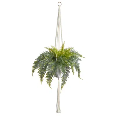 Homplanti 25" Fern Hanging Artificial Plant In Decorative Basket
