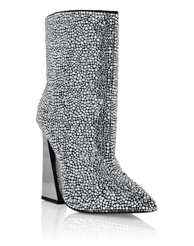 Philipp Plein Leather Boots High Heels Mid Stones In Multi