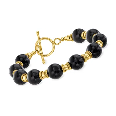 Ross-simons 10mm Onyx Bead Bracelet In 18kt Gold Over Sterling In Multi