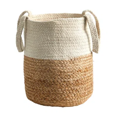 Homplanti 12.5" Handmade Natural Jute And Cotton Basket