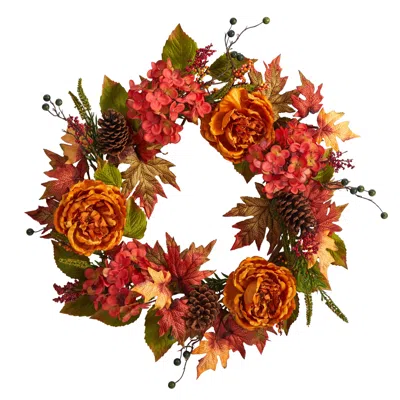 Homplanti 25" Fall Ranunculus Hydrangea And Berries Autumn Wreath