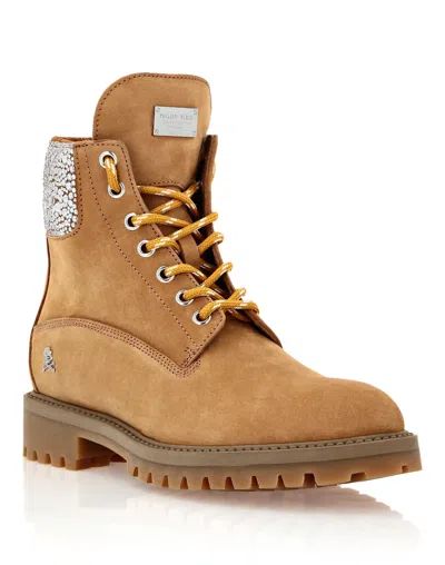 Philipp Plein The Hunter Crystal Embellished Ankle Boots In Beige