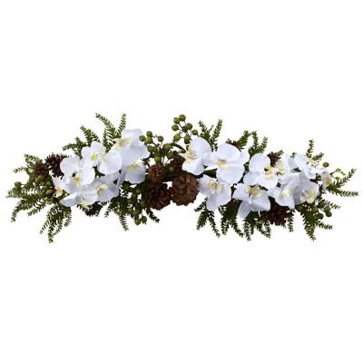 Homplanti 30" Phalaenopsis Orchid & Pine Swag