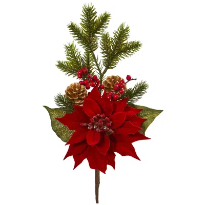 Homplanti 17" Poinsettia Berry And Pine Flower Bundle (set Of 6)