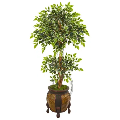 Homplanti 59" Variegated Ficus Artificial Tree In Decorative Planter