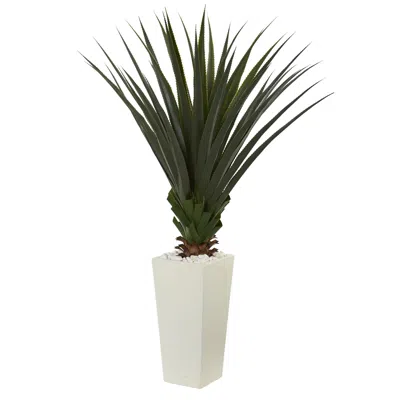 Homplanti 5' Spiky Agave Plant In White Tower Planter