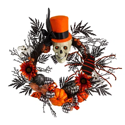 Homplanti 30" Spider And Skull With Top Hat Halloween Wreath
