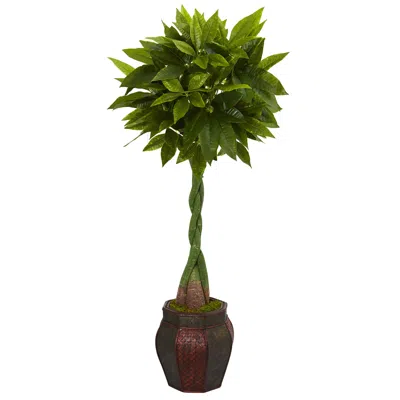 Homplanti 5' Money Artificial Tree In Decorative Planter (real Touch)