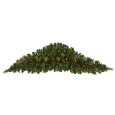 Homplanti 6' Christmas Swag With 50 Lights, Berries And Pine Cones