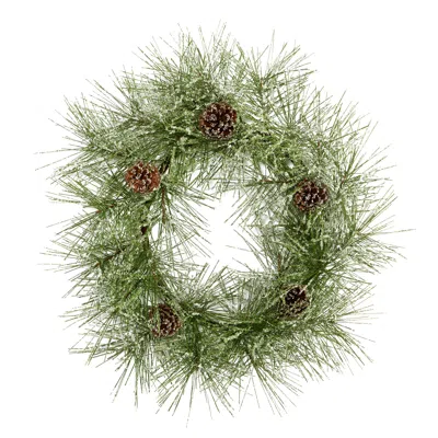 Homplanti 24" Iced Pine Artificial Wreath With Pine Cones