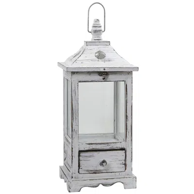 Homplanti 17.25" Distressed Wooden Lantern With Drawers