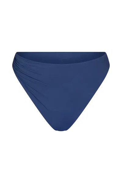 Shop Anemos Draped Asymmetric Midi Bikini Bottom In Azure