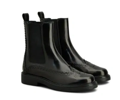 Tod's Black Chelsea Boots With Perforations In Leather Woman