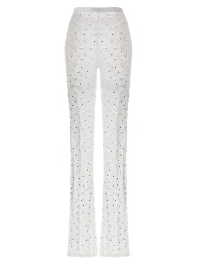Alessandra Rich Rhinestone Lace Flared Leggings
