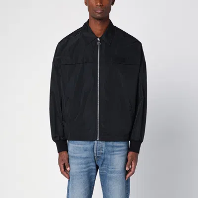Alexander Mcqueen Black Bomber Jacket With Ghostwash Print In Cotton Denim Man