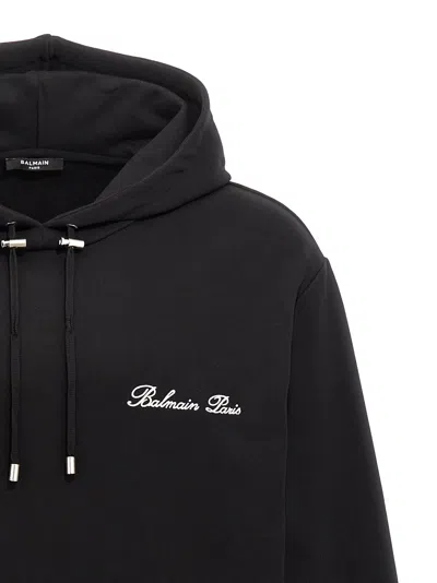 Balmain Signature Hooded Sweatshirt In Black