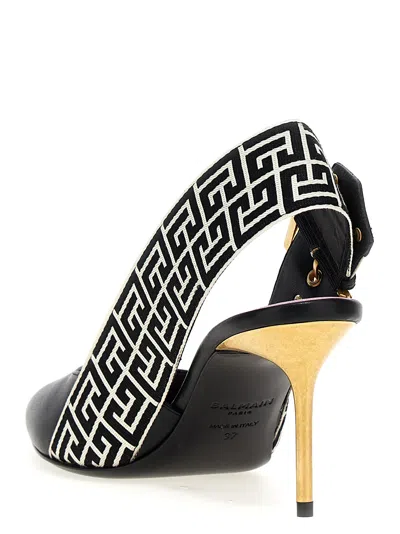 Balmain Ruby Stiletto Slingbacks In Calfskin And Pb Labyrinth Canvas