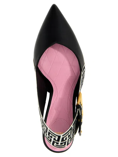 Balmain Ruby Stiletto Slingbacks In Calfskin And Pb Labyrinth Canvas