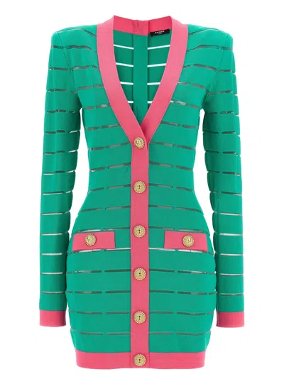 Balmain Two-tone Knit Dress Featuring Button Detailing