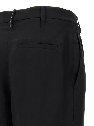 Brunello Cucinelli Black Tropical Luxury Wool Monili Slouchy Trousers In Black