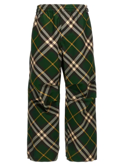 Burberry Men's Check Pattern Trousers With Elastic Waist And Drawstring