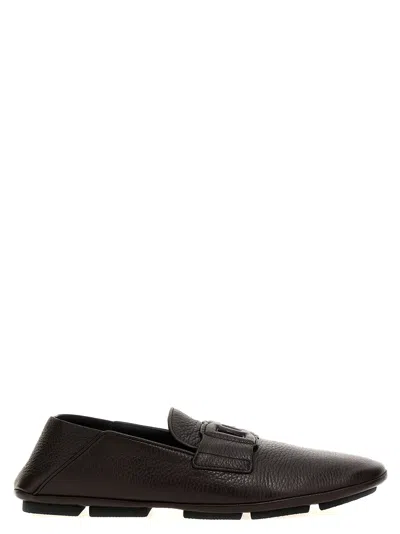 Dolce & Gabbana Leather Loafers With Round Toe And Textured Finish