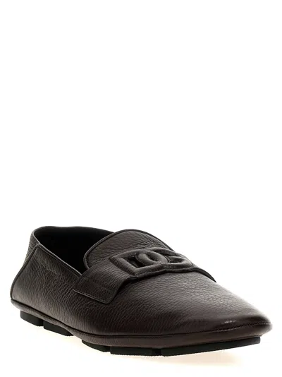 Dolce & Gabbana Leather Loafers With Round Toe And Textured Finish