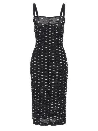 Dolce & Gabbana Polka Dot Print Draped Tulle Midi Dress