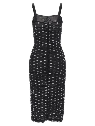 Dolce & Gabbana Polka Dot Print Draped Tulle Midi Dress