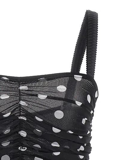 Dolce & Gabbana Polka Dot Print Draped Tulle Midi Dress