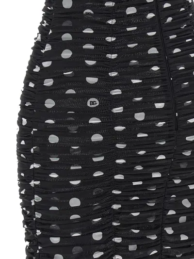 Dolce & Gabbana Polka Dot Print Draped Tulle Midi Dress