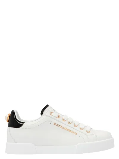 Dolce & Gabbana White Low Top Sneakers With Logo Lettering On The Tongue And Logo Detail On The Heel In Leather Woma