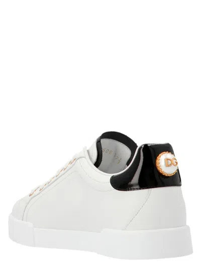 Dolce & Gabbana White Low Top Sneakers With Logo Lettering On The Tongue And Logo Detail On The Heel In Leather Woma