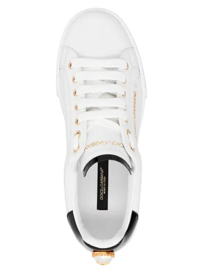 Dolce & Gabbana White Low Top Sneakers With Logo Lettering On The Tongue And Logo Detail On The Heel In Leather Woma