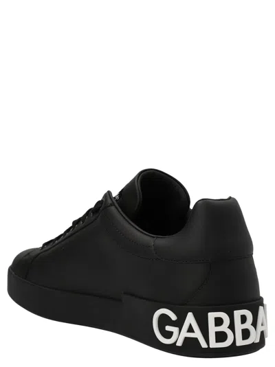 Dolce & Gabbana Portofino Sneakers In Black Calf Leather With White Logo