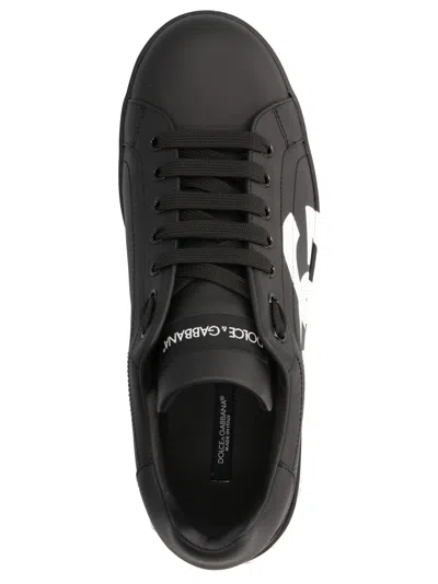Dolce & Gabbana Portofino Sneakers In Black Calf Leather With White Logo