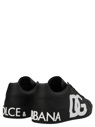 Dolce & Gabbana Portofino Sneakers In Black Calf Leather With White Logo