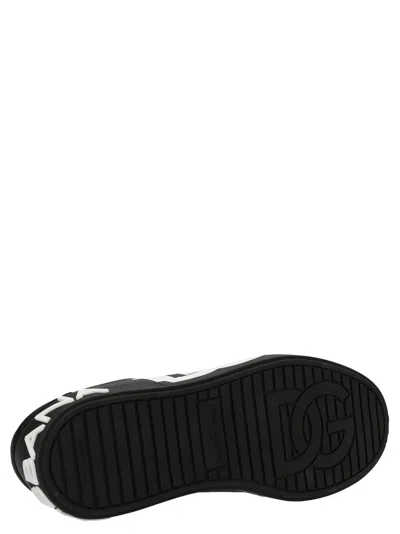 Dolce & Gabbana Portofino Sneakers In Black Calf Leather With White Logo