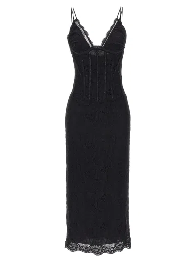 Dolce & Gabbana Lace Floral Midi Dress With Sheer Detailing