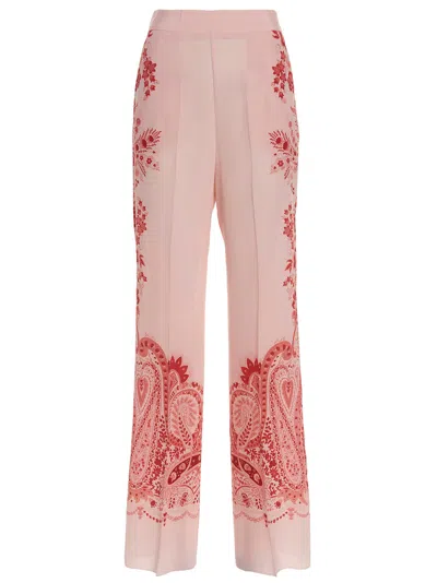 Etro Silk Trousers With Placed Flower Print