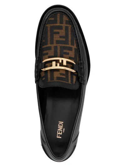 Fendi Leather Loafers With Buckle Detail In Black