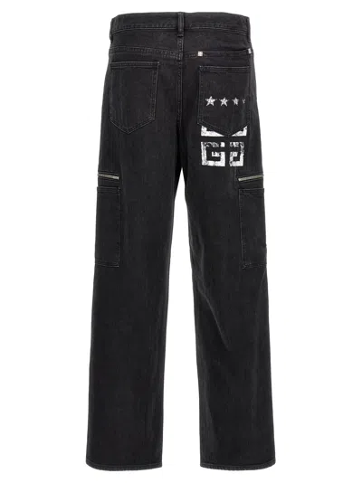 Givenchy Black Cargo Denim Jeans With 4g Print
