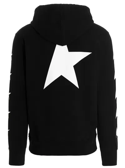 Golden Goose Cropped Black Hoodie With Star Graphics And Kangaroo Pocket