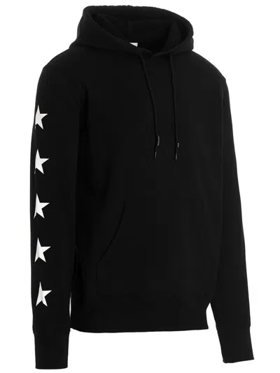 Golden Goose Cropped Black Hoodie With Star Graphics And Kangaroo Pocket