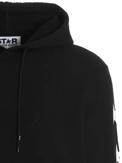Golden Goose Cropped Black Hoodie With Star Graphics And Kangaroo Pocket