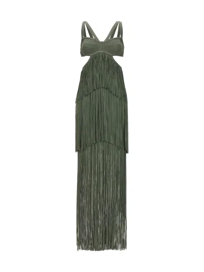 Herve Leger Strappy Tiered Fringe Gown