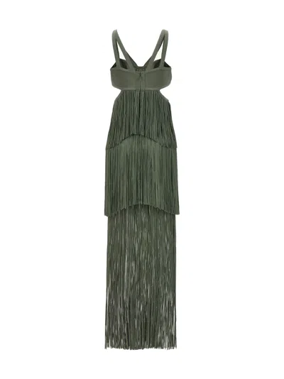 Herve Leger Strappy Tiered Fringe Gown