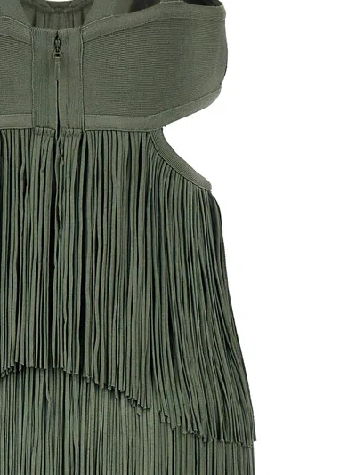 Herve Leger Strappy Tiered Fringe Gown