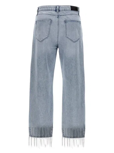 Karl Lagerfeld Crystal Embellished Fringed Denim With Pockets And Belt Loops